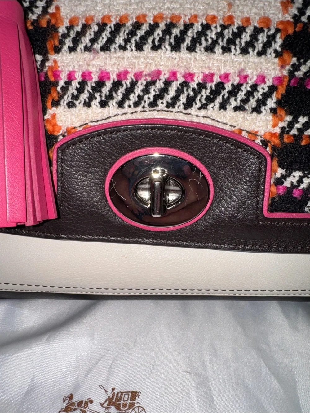 COACH Legacy Tweed & Leather Multicolor Turn-lock w/Dust-bag - EUC